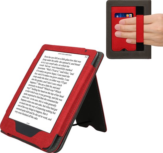 kwmobile flip cover voor e-reader - geschikt voor Kobo Clara BW / Colour - Van imitatieleer en -suède - In rood / donkergrijs van Merkloos