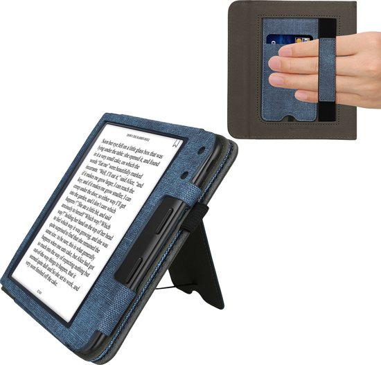 kwmobile flip cover voor e-reader - geschikt voor Kobo Libra Colour - Van imitatieleer en -suède - In donkerblauw / donkergrijs van Merkloos