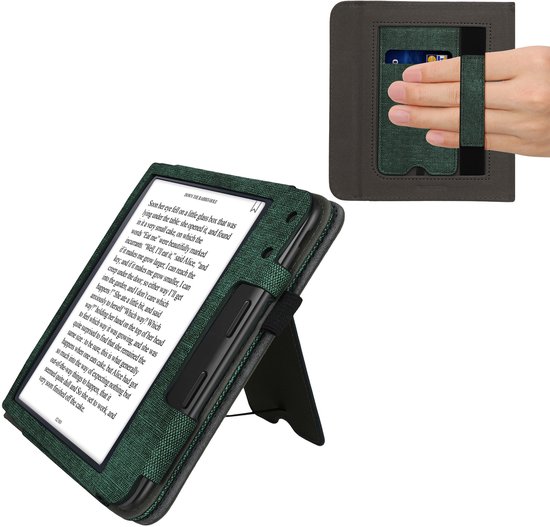 kwmobile flip cover voor e-reader - geschikt voor Kobo Libra Colour - Van imitatieleer en -suède - In donkergroen / donkergrijs van Merkloos