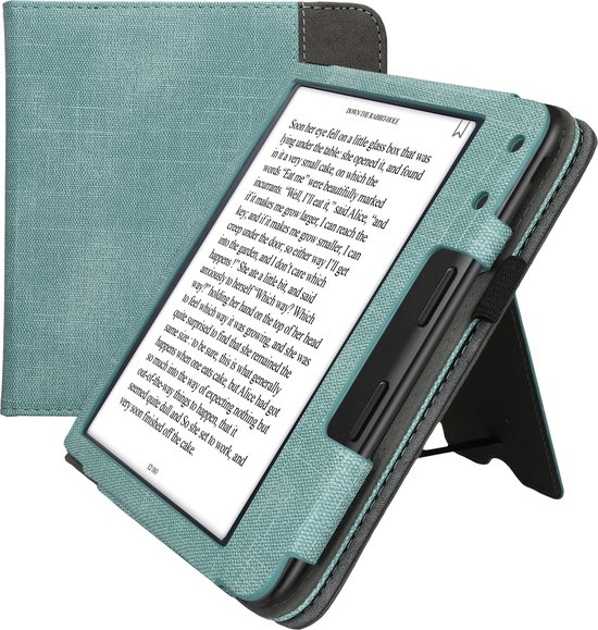 kwmobile flip cover voor e-reader - geschikt voor Kobo Libra Colour - Van imitatieleer en -suède - In mintgroen / donkergrijs van Merkloos