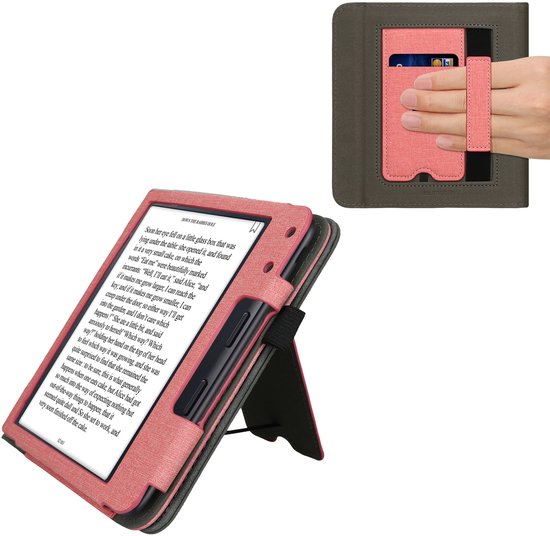 kwmobile flip cover voor e-reader - geschikt voor Kobo Libra Colour - Van imitatieleer en -suède - In poederroze / donkergrijs van Merkloos