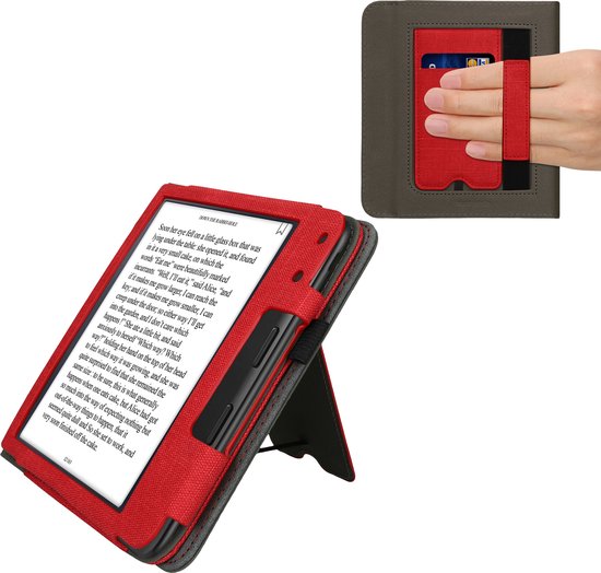 kwmobile flip cover voor e-reader - geschikt voor Kobo Libra Colour - Van imitatieleer en -suède - In rood / donkergrijs van Merkloos