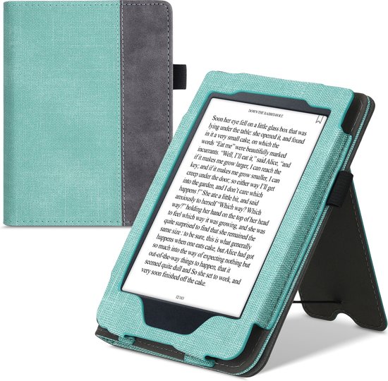 kwmobile flip cover voor e-reader - geschikt voor Kobo Nia - Van imitatieleer en -suède - In mintgroen / donkergrijs van Merkloos