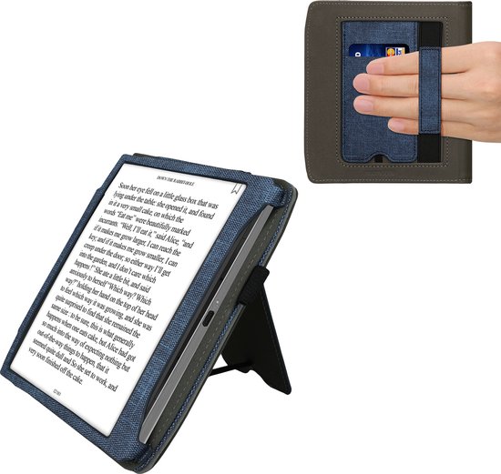 kwmobile flip cover voor e-reader - geschikt voor Pocketbook Era / Era Color - Van imitatieleer en -suède - In donkerblauw / donkergrijs van Merkloos