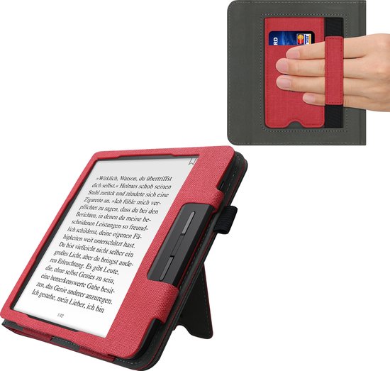 kwmobile flip cover voor e-reader - geschikt voor Pocketbook InkPad 3 / 3 Pro / Color / Vivlio InkPad 3 - Van imitatieleer en -suède - In rood / donkergrijs