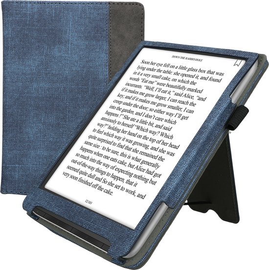 kwmobile flip cover voor e-reader - geschikt voor Pocketbook InkPad 4 / Color 3 / Color 2 / Vivlio InkPad 4 / InkPad Color 3 - Van imitatieleer en -suède - In donkerblauw / donkergrijs van Merkloos