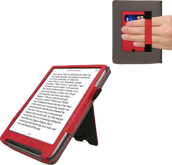 kwmobile flip cover voor e-reader - geschikt voor Pocketbook InkPad 4 / Color 3 / Color 2 / Vivlio InkPad 4 / InkPad Color 3 - Van imitatieleer en -suède - In rood / donkergrijs van kwmobile