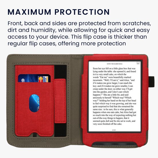 kwmobile flip cover voor e-reader - geschikt voor Pocketbook Verse/Verse Lite/Pro/Color/Vivlio Light HD - Van imitatieleer en -suède - In rood / donkergrijs