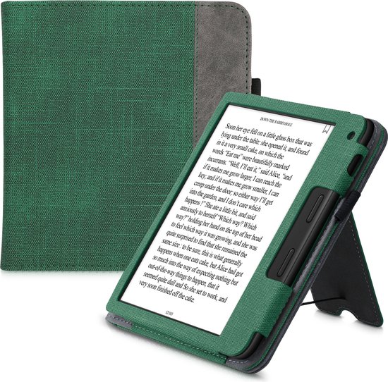kwmobile flip cover voor e-reader - geschikt voor Tolino Vision 6 - Van imitatieleer en -suède - In donkergroen / donkergrijs van kwmobile