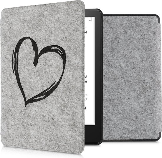 kwmobile hoes geschikt voor Amazon Kindle Paperwhite 11. Generation 2021 - E-reader beschermhoes in zwart / lichtgrijs - Brushed Hart design van kwmobile