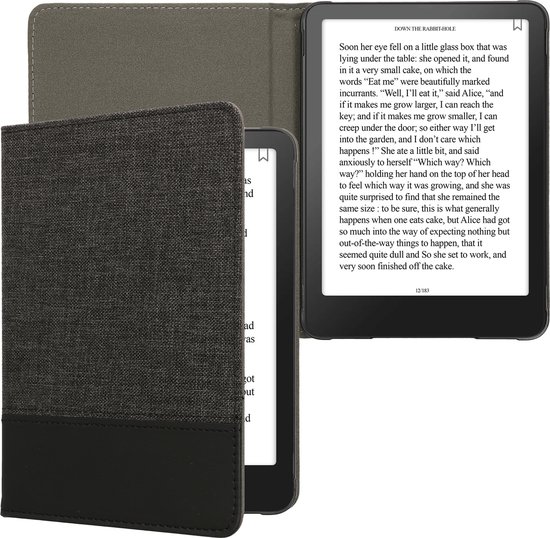 kwmobile hoes geschikt voor Amazon Kindle Paperwhite (2024)/Colorsoft - Canvas beschermhoes in antraciet / zwart - Voor e-reader -