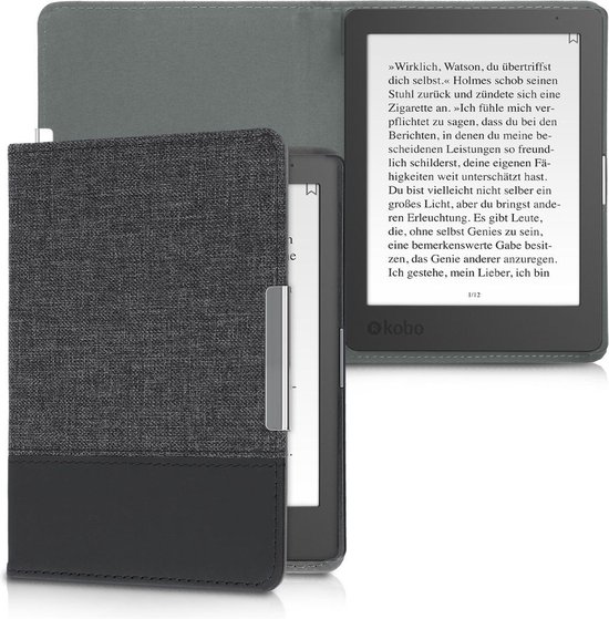 kwmobile hoes geschikt voor Kobo Aura Edition 1 - Canvas beschermhoes in antraciet / zwart - Voor e-reader - van Merkloos