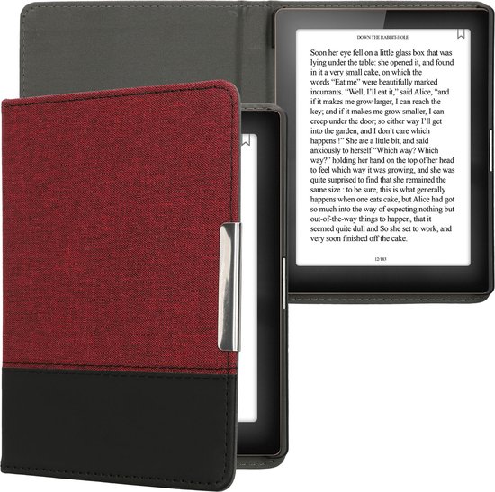 kwmobile hoes geschikt voor Kobo Aura Edition 1 - Canvas beschermhoes in donkerrood / zwart - Voor e-reader - van Merkloos