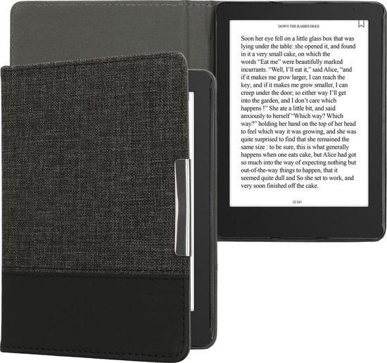 kwmobile hoes geschikt voor Kobo Aura Edition 2 - Canvas beschermhoes in antraciet / zwart - Voor e-reader van Merkloos