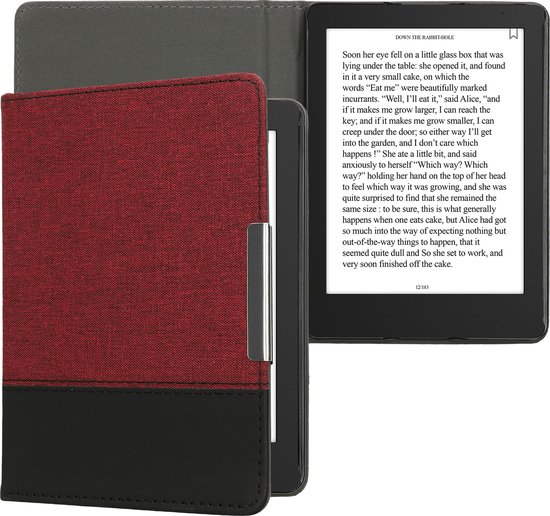 kwmobile hoes geschikt voor Kobo Aura Edition 2 - Canvas beschermhoes in donkerrood / zwart - Voor e-reader van Merkloos