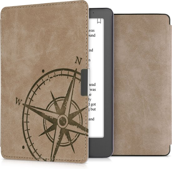 kwmobile hoes geschikt voor Kobo Aura Edition 2 - Hoesje voor ereader in bruin - Vintage Kompas design van Merkloos