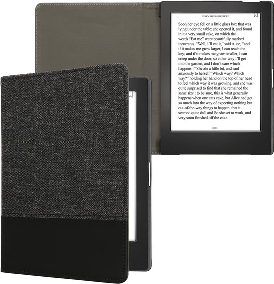 kwmobile hoes geschikt voor Kobo Aura H2O Edition 1 - Canvas beschermhoes in donkergrijs / zwart - Voor e-reader - van Merkloos