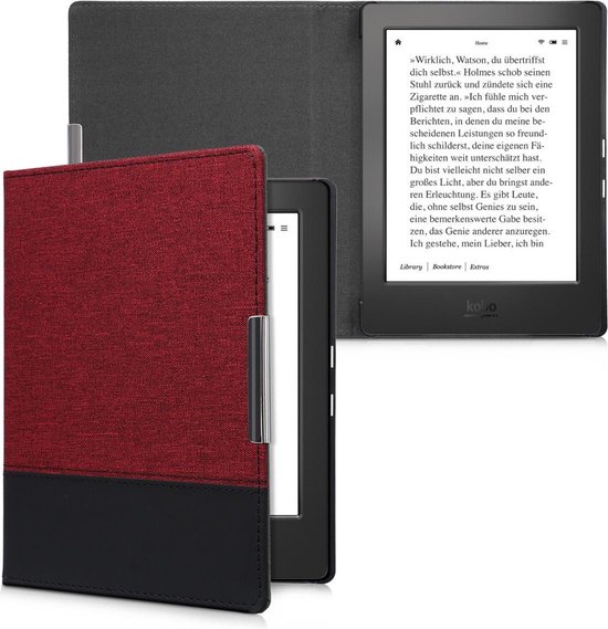 kwmobile hoes geschikt voor Kobo Aura H2O Edition 1 - Canvas beschermhoes in donkerrood / zwart - Voor e-reader - van Merkloos
