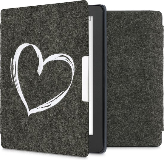 kwmobile hoes geschikt voor Kobo Aura H2O Edition 2 - E-reader beschermhoes in wit / donkergrijs - Brushed Hart design van Merkloos