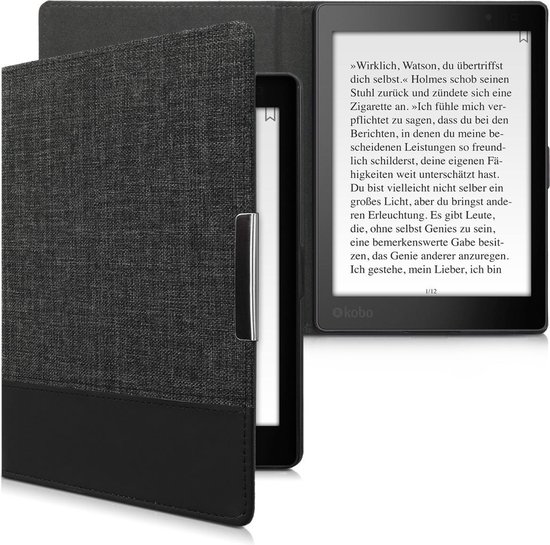 kwmobile hoes geschikt voor Kobo Aura ONE - Canvas beschermhoes in antraciet / zwart - Voor e-reader - van Merkloos
