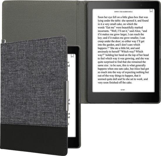 kwmobile hoes geschikt voor Kobo Aura ONE - Canvas beschermhoes in donkerblauw / zwart - Voor e-reader - van Merkloos