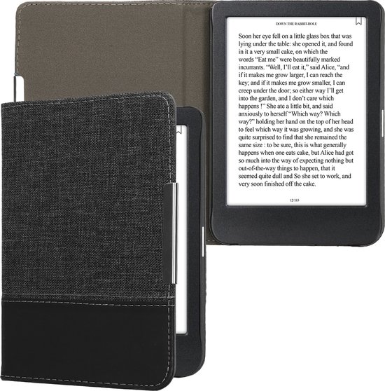 kwmobile hoes geschikt voor Kobo Clara BW / Colour - Canvas beschermhoes in antraciet / zwart - Voor e-reader - van Merkloos