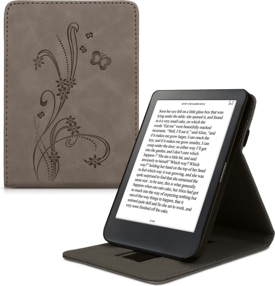 kwmobile hoes geschikt voor Kobo Clara BW / Colour - Cover voor e-reader in grijs - Stengels en Vlinder design van Merkloos