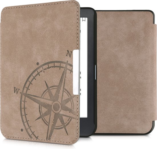 kwmobile hoes geschikt voor Kobo Clara HD - Hoesje voor ereader in bruin - Vintage Kompas design van Merkloos