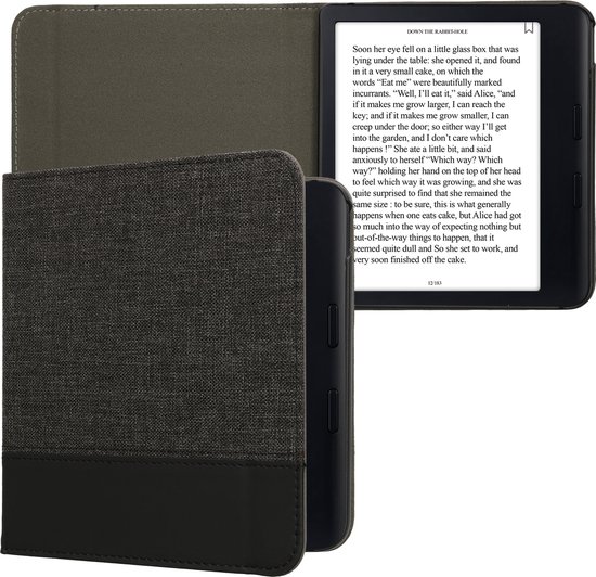 kwmobile hoes geschikt voor Kobo Libra Colour - Canvas beschermhoes in antraciet / zwart - Voor e-reader - van Merkloos