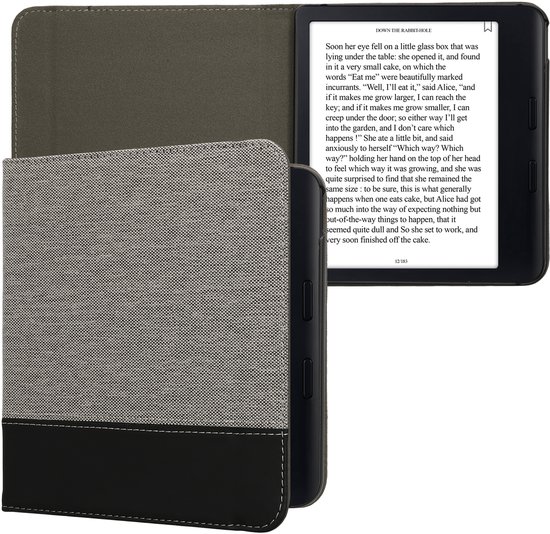 kwmobile hoes geschikt voor Kobo Libra Colour - Canvas beschermhoes in donkergrijs / zwart - Voor e-reader - van Merkloos