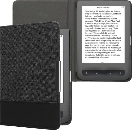kwmobile hoes geschikt voor Pocketbook Touch Lux 3/Basic Lux/Basic Touch 2 - Canvas beschermhoes in antraciet / zwart - Voor e-reader - van Merkloos