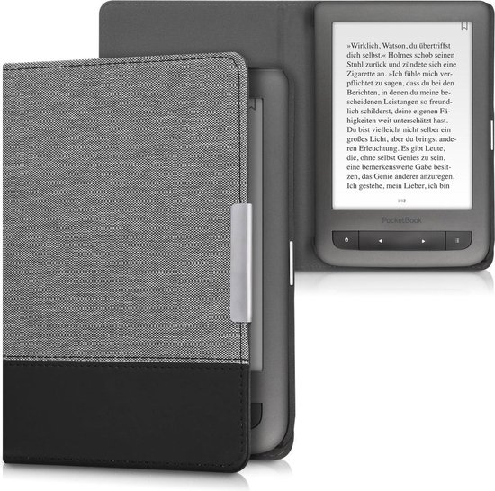 kwmobile hoes geschikt voor Pocketbook Touch Lux 3/Basic Lux/Basic Touch 2 - Canvas beschermhoes in grijs / zwart - Voor e-reader - van Merkloos
