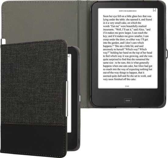 kwmobile hoes geschikt voor Tolino Shine 2 HD - Canvas beschermhoes in antraciet / zwart - Voor e-reader - van Merkloos