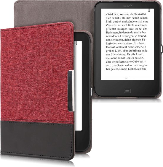 kwmobile hoes geschikt voor Tolino Shine 2 HD - Canvas beschermhoes in donkerrood / zwart - Voor e-reader - van kwmobile