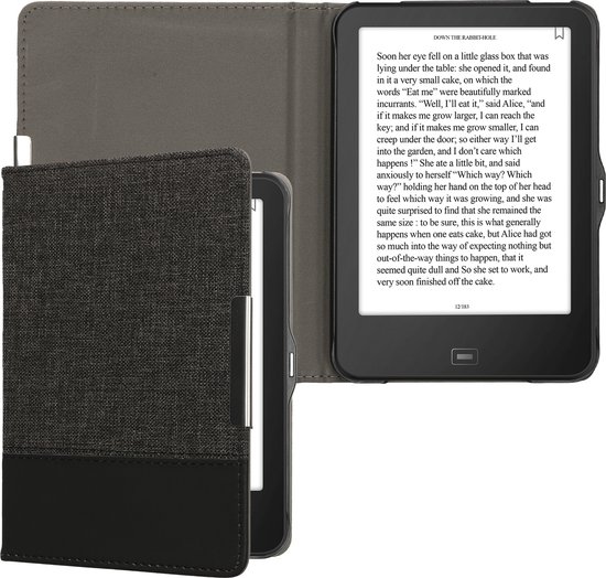 kwmobile hoes geschikt voor Tolino Vision 1 / 2 / 3 / 4 HD - Canvas beschermhoes in antraciet / zwart - Voor e-reader -