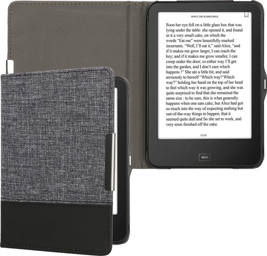 kwmobile hoes geschikt voor Tolino Vision 1 / 2 / 3 / 4 HD - Canvas beschermhoes in donkerblauw / zwart - Voor e-reader van Merkloos