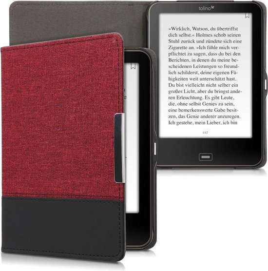 kwmobile hoes geschikt voor Tolino Vision 1 / 2 / 3 / 4 HD - Canvas beschermhoes in donkerrood / zwart - Voor e-reader van Merkloos