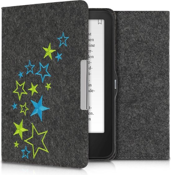 kwmobile hoes geschikt voor Tolino Vision 1 / 2 / 3 / 4 HD - E-reader beschermhoes in lichtgroen / blauw / donkergrijs - Sterren Mix design van kwmobile