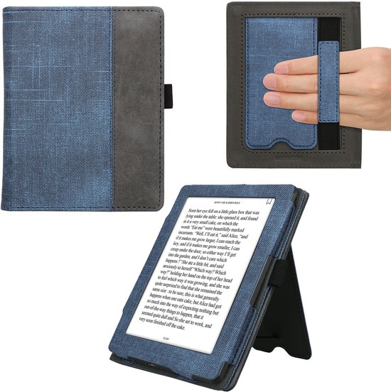 kwmobile hoes voor e-reader geschikt voor Kobo Aura Edition 1 - Cover met standaard in donkerblauw / donkergrijs - Kunstleer van Merkloos