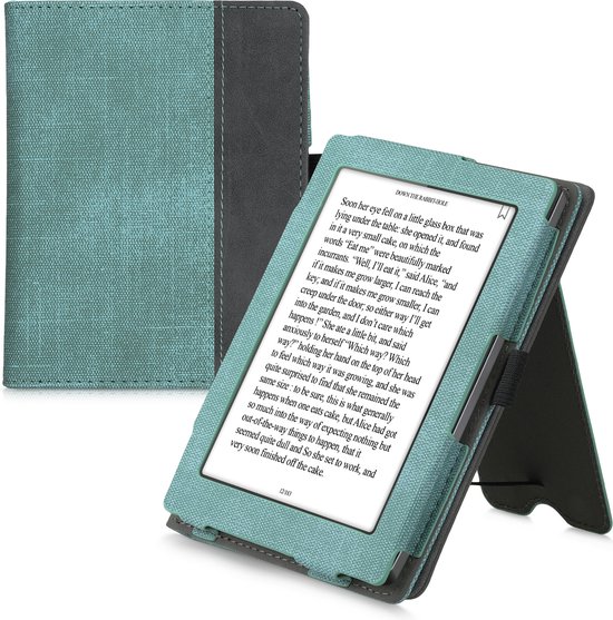 kwmobile hoes voor e-reader geschikt voor Kobo Aura Edition 1 - Cover met standaard in mintgroen / donkergrijs - Kunstleer van Merkloos