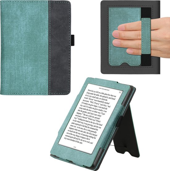 kwmobile hoes voor e-reader geschikt voor Kobo Aura Edition 2 - Cover met standaard in mintgroen / donkergrijs - Kunstleer van Merkloos
