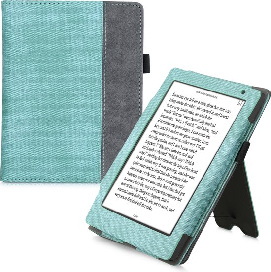 kwmobile hoes voor e-reader geschikt voor Kobo Aura H2O Edition 2 - Cover met standaard in mintgroen / donkergrijs - Kunstleer van Merkloos