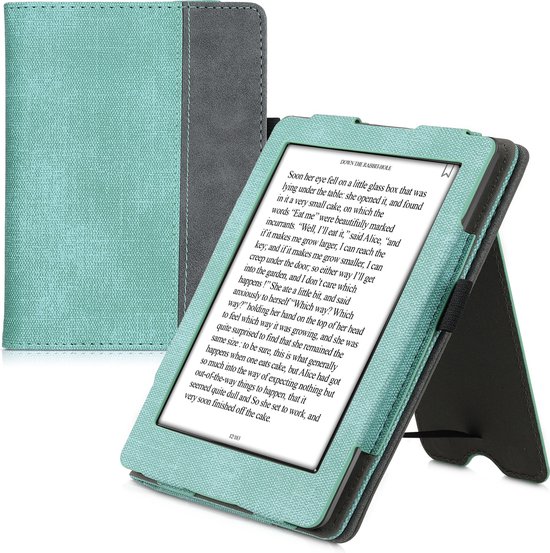 kwmobile hoes voor e-reader geschikt voor Kobo Glo HD / Touch 2.0 - Cover met standaard in mintgroen / donkergrijs - Kunstleer van kwmobile