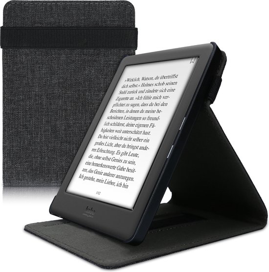 kwmobile Hoesje geschikt voor Kobo Glo HD / Touch 2.0 - Met polsriem en standaard - e-Reader beschermhoes in donkergrijs van Merkloos