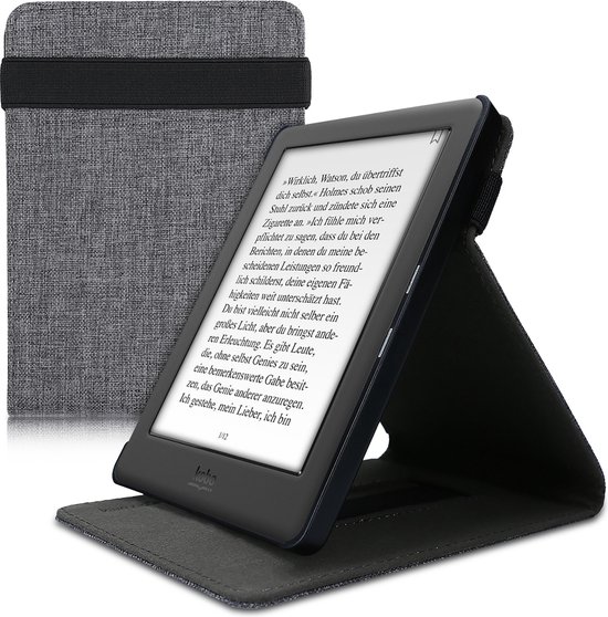 kwmobile Hoesje geschikt voor Kobo Glo HD / Touch 2.0 - Met polsriem en standaard - e-Reader beschermhoes in grijs van Merkloos