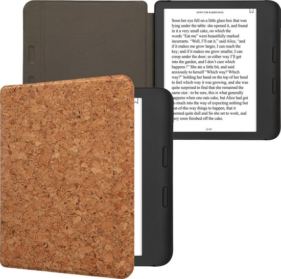 kwmobile Kurken hoesje geschikt voor Kobo Libra Colour - Beschermende e-reader Flip Cover - In lichtbruin van Merkloos