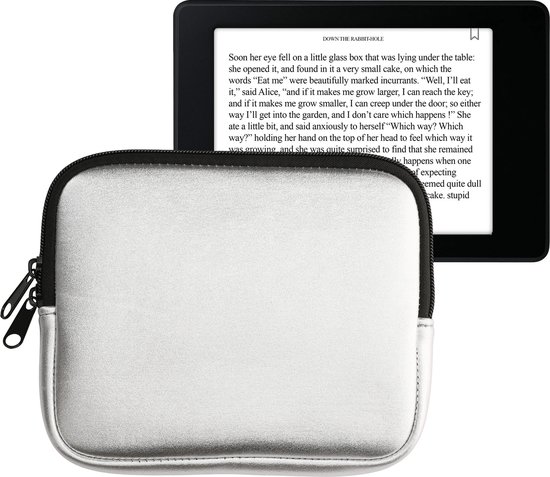 kwmobile Neoprene e-Reader Pouch Size 6,8-7" eReader - Universal eBook Sleeve Case with Zipper - Silver