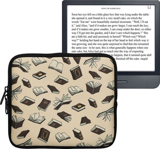 kwmobile Universele Cover voor eReader - Neopreen hoesje Boeken design beige / bruin / goud van kwmobile