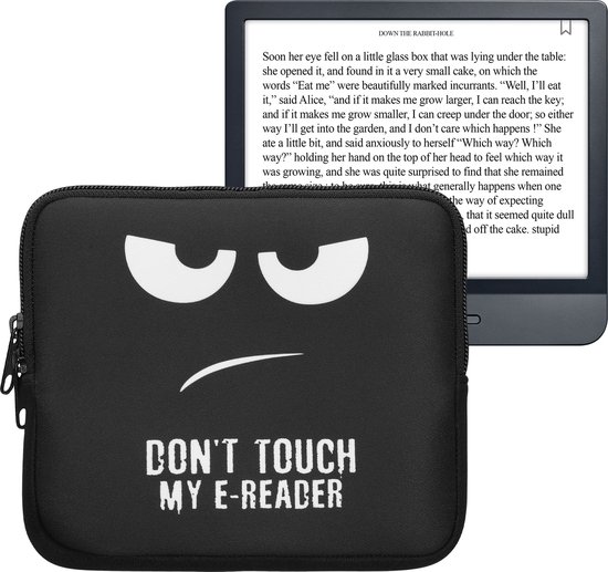 kwmobile Universele Cover voor eReader - Neopreen hoesje Don't Touch My E-Reader design wit / zwart -
