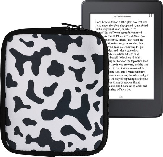 kwmobile Universele Cover voor eReader - Neopreen hoesje Koeien Patroon design zwart / wit -